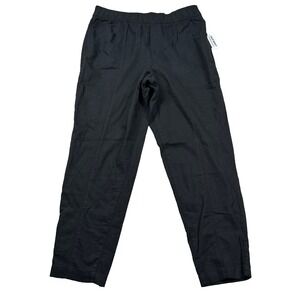 Old Navy Pants Womens M Linen Blend Taper Rayon High Rise Tropical Beachy Black